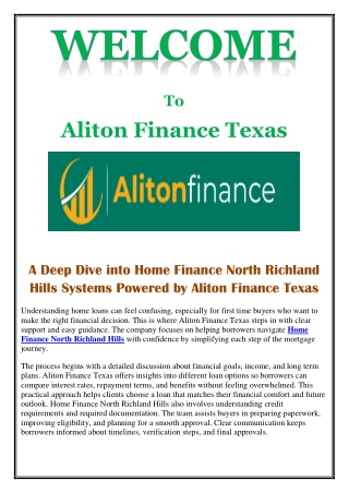 A Deep Dive into Home Finance North Richland Hills Systems Powered by Aliton Finance Texas