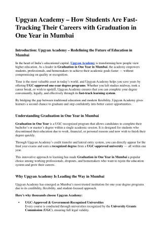 Upgyan Academy – Graduation in one year in Mumbai