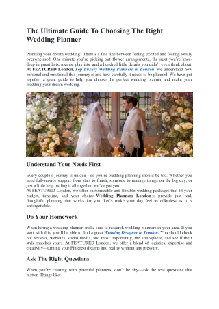 The Right Wedding Planner -  Featured London