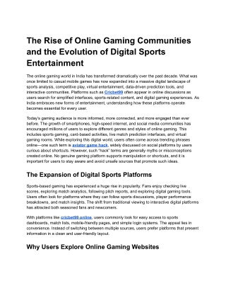 The Rise of Online Gaming Communities and the Evolution of Digital Sports Entert