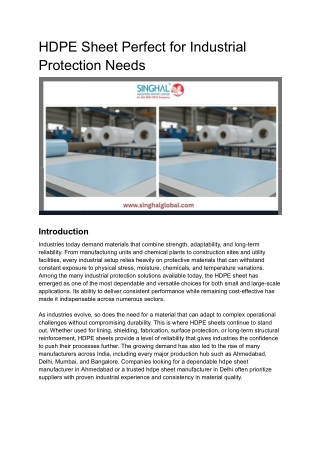 HDPE Sheet Perfect for Industrial Protection Needs