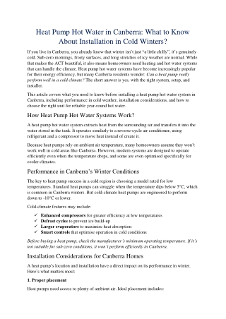 Heat Pump Hot Water in Canberra: What to Know About Installation in Cold Winters
