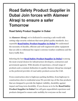 Road Safety Product Supplier in Dubai Join forces with Alameer Alraqi to ensure a safer Tomorrow