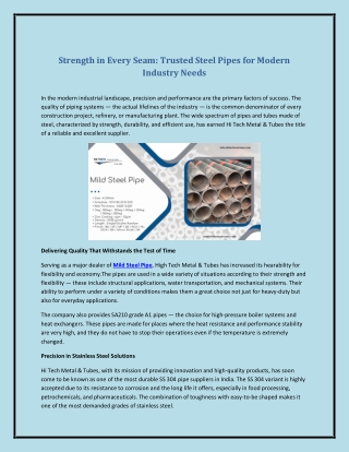 Strength in Every Seam: Trusted Steel Pipes for Modern Industry Needs