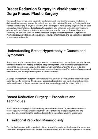 Breast Reduction Surgery in Visakhapatnam