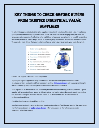 Key Things to Check Before Buying from Trusted Industrial Valve Suppliers