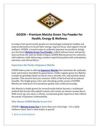 GOZEN – Premium Matcha Green Tea Powder for Health, Energy  Wellness
