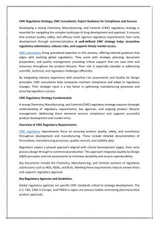 CMC Regulatory Strategy, CMC Consultants Expert Guidance for Compliance and Success