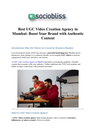 Best UGC Video Creation Agency Mumbai | Authentic Content