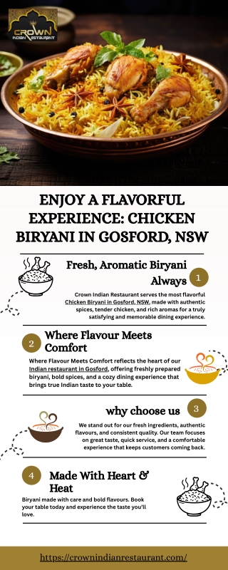 Enjoy a Flavorful Experience Chicken Biryani in Gosford