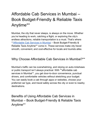 Airport Taxi Service in Mumbai – Fast & Affordable Airport Transfers Anytime**