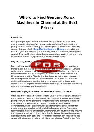 Where to Find Genuine Xerox Machines in Chennai at the Best Prices