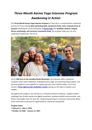 Three-Month Karma Yoga Intensive Program | Clear Sky Center