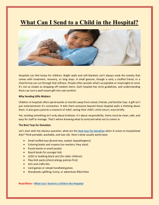 What Can I Send to a Child in the Hospital?