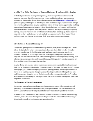 Diamond Exchange ID: Take Your Gaming Experience to the Next Level