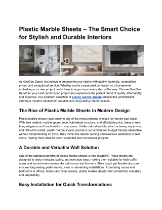 Plastic Marble Sheets – The Smart Choice for Stylish and Durable Interiors