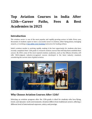 Top Aviation Courses in India After 12th — Career Paths, Fees & Best Academies in 2025