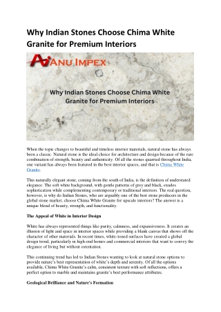 Why Indian Stones Choose Chima White Granite for Premium Interiors