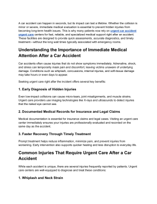 Car Accident Urgent Care Services for Fast Medical Support