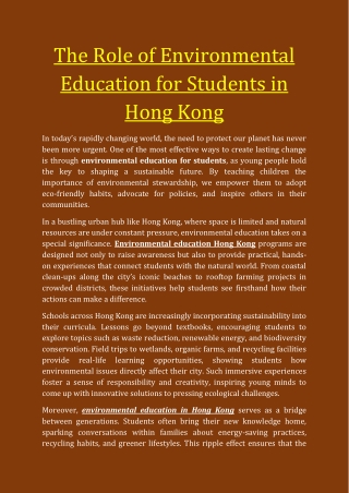 The Role of Environmental Education for Students in Hong Kong