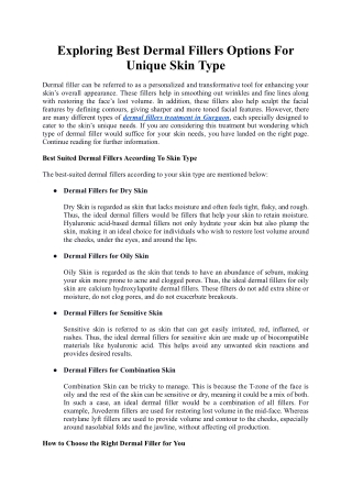 Exploring Best Dermal Fillers Options For Unique Skin Type