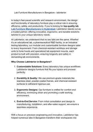 Top Lab Furniture Manufacturers in Bangalore_ Upgrade Your Lab with LabInterior’s Precision Designs