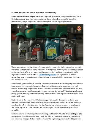 PALCO 3-Wheeler Oils Power, Protection & Profitability