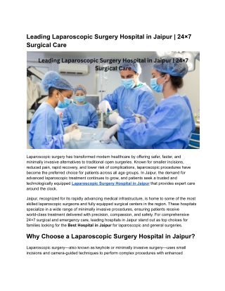 Leading Laparoscopic Surgery Hospital in Jaipur _ 24×7 Surgical Care
