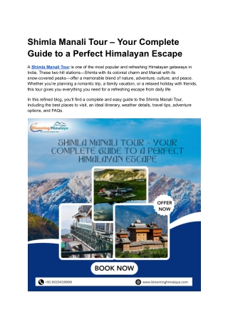 Shimla Manali Tour – Your Complete Guide to a Perfect Himalayan Escape