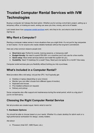 Trusted Computer Rental Services with IVM Technologies