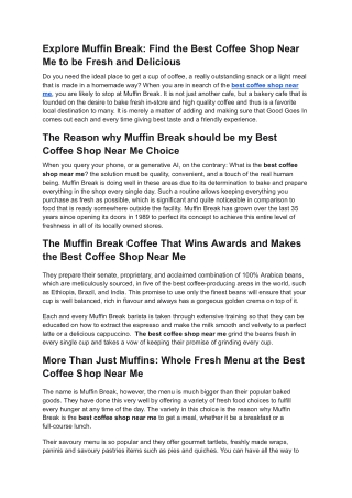 Explore Muffin Break_ Find the Best Coffee Shop Near Me to be Fresh and Delicious