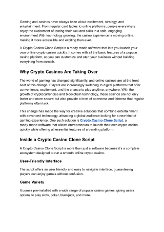 _Using Crypto Casino Clone Scripts for Scalable Online Gaming Solutions
