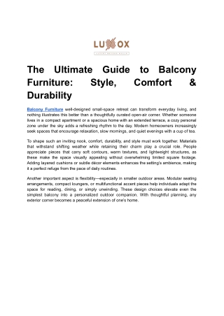 The Ultimate Guide to Balcony Furniture_ Style, Comfort & Durability