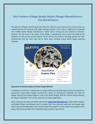 Key Features of High-Quality Duplex Flanges Manufacturers You Should Know