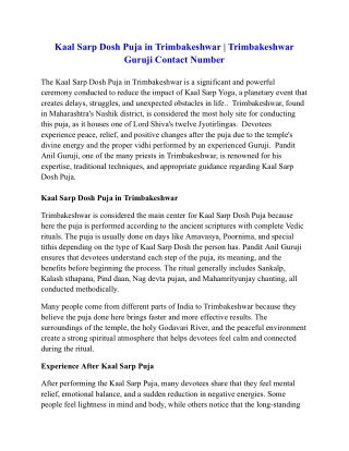 Kaal Sarp Dosh Puja in Trimbakeshwar _ Trimbakeshwar Guruji Contact Number