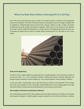 What You Must Know Before Ordering API 5L X 60 Pipe