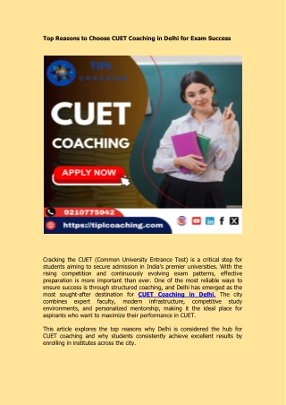 Top Reasons to Choose CUET Coaching in Delhi for Exam Success