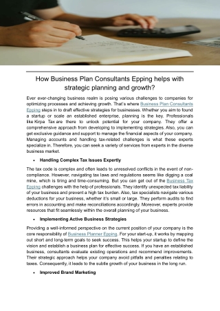How Business Plan Consultants Epping helps with strategic planning and growth