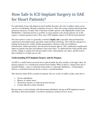 How Safe Is ICD Implant Surgery in UAE for Heart Patients