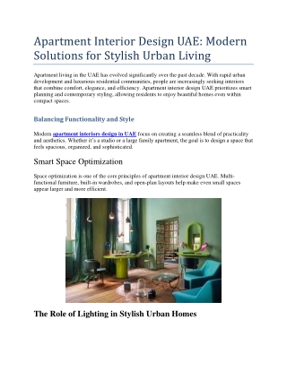 Apartment Interior Design UAE Modern Solutions for Stylish Urban Living