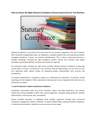 How to Choose the Right Statutory Compliance Outsourcing Services for Your Business