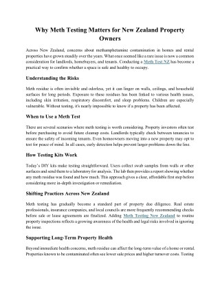 Why Meth Testing Matters for New Zealand Property Owners