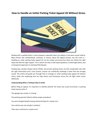 How to Handle an Unfair Parking Ticket Appeal UK Without Stress