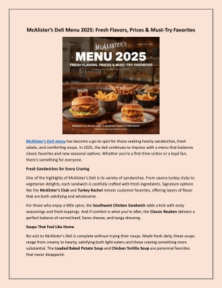 McAlister’s Deli Menu 2025: Fresh Flavors, Prices & Must-Try Favorites