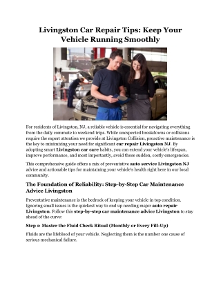 Livingston Car Repair Tips Keep Your Vehicle Running Smoothly
