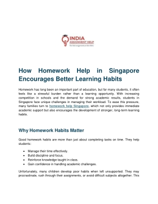 How Homework Help in Singapore Encourages Better Learning Habits