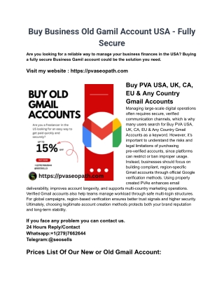 Buy Business Old Gamil Account USA - Fully Secure