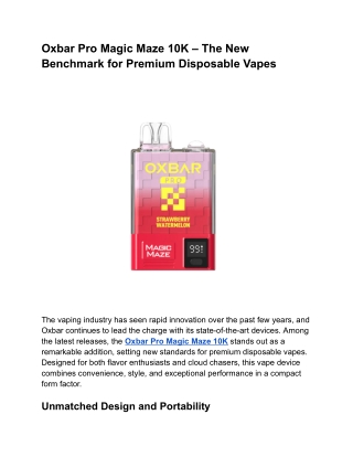 Oxbar Pro Magic Maze 10K – The New Benchmark for Premium Disposable Vapes