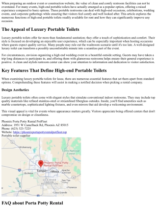 Understanding the Different Features of High-end Portable Toilets Available for