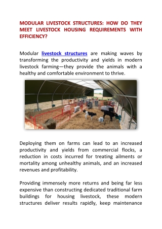 HOW DO THEY MEET LIVESTOCK HOUSING REQUIREMENTS WITH EFFICIENCY